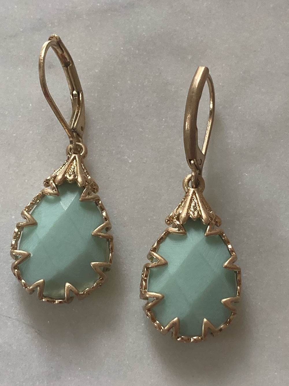 Gold-Tone Mint Teardrop Dangle Earrings